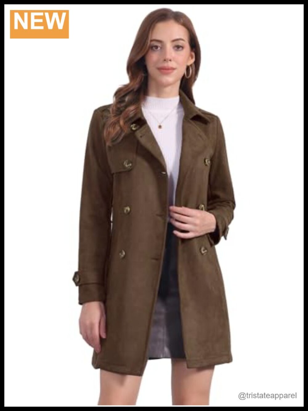Faux Suede Trench Coat Double Breasted Jacket with Belt